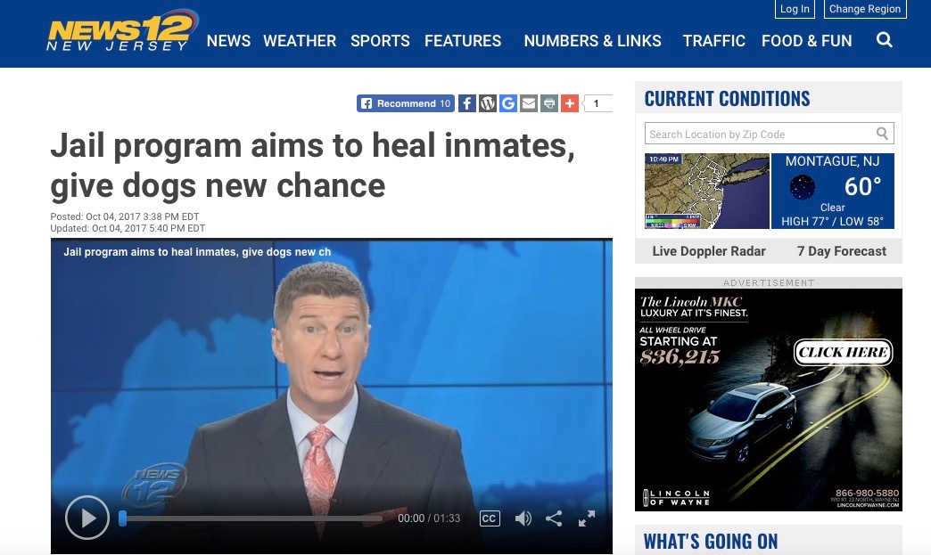 screenshot of news program discussing jail dog program
